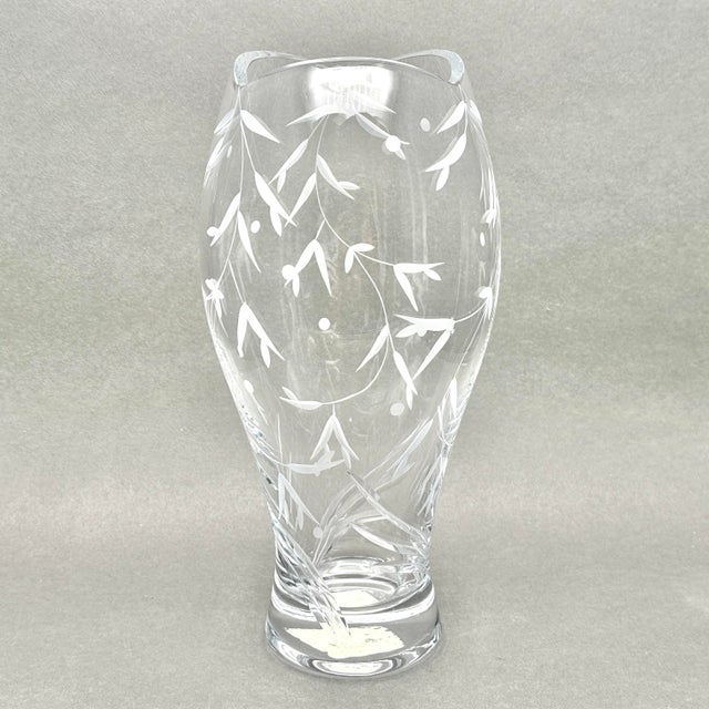 Vintage Lenox “Opal Innocence” Crystal Vase With Etched Vine Design and Scalloped Rim For Sale In New York - Image 6 of 11