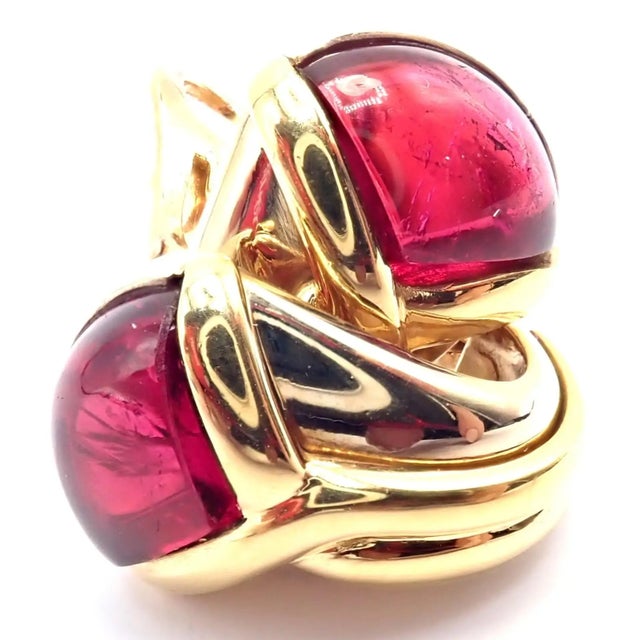 Pink Vintage Bulgari Bvlgari Pink Tourmaline Yellow & White Gold Earrings, Pair For Sale - Image 8 of 12