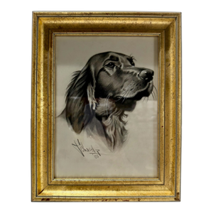 t.e. Schrock Signed 1950 Setter Dog Portrait Drawing Framed