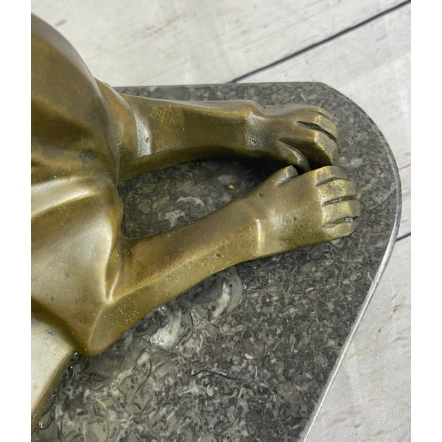 Handcrafted Henry Moore Mountain Lion Bronze Sculpture Marble Base Figurine For Sale - Image 9 of 10