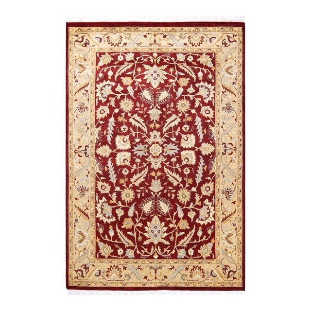 Red Mogul, One-of-a-Kind Hand-Knotted Area Rug in Red, 4' 3" x 6' 3" For Sale - Image 8 of 8