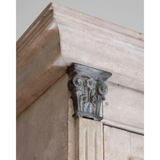 Tall Swedish cabinet in soft grey, two-piece, early‑mid 19th century For Sale - Image 9 of 11
