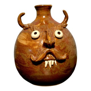 Vintage m.j. Wenn Face Jug, Expressive Stoneware For Sale