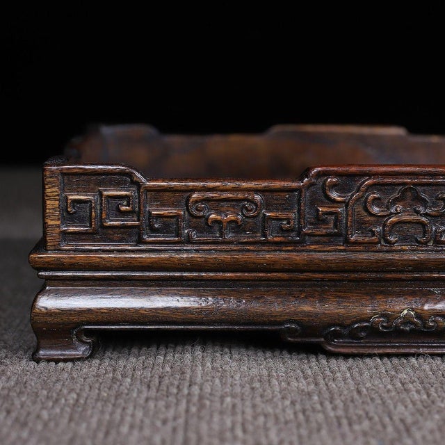 Wood Vintage Rosewood Carved Rectangular Tray / Scholar's Display Stand For Sale - Image 7 of 10