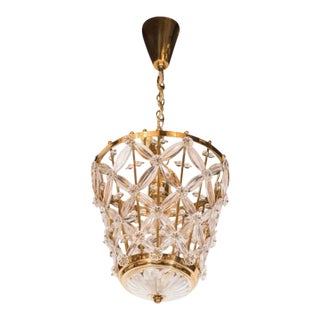 Mid-Century Modernist Viennese Floral Pendant in Brass and Glass For Sale