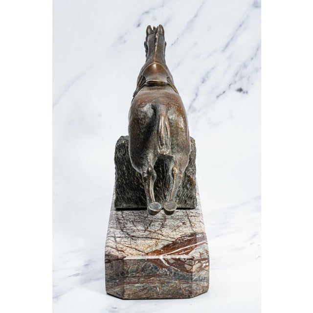 Finely Cast Vintage Bronze Jumping Horse Statue Sculpture Marble Base Equestrian For Sale - Image 12 of 14