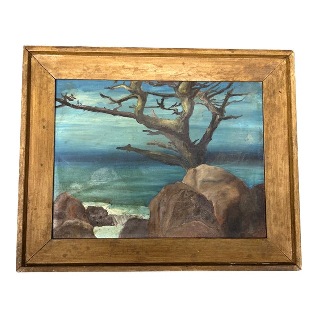 1950’s Original Modernist Rocky Beach Seascape Painting For Sale