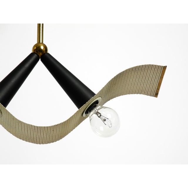 Mid-Century Brass Ceiling Cone Lamp with Curved Perforated Sheet Lampshade, 1950s For Sale - Image 12 of 18