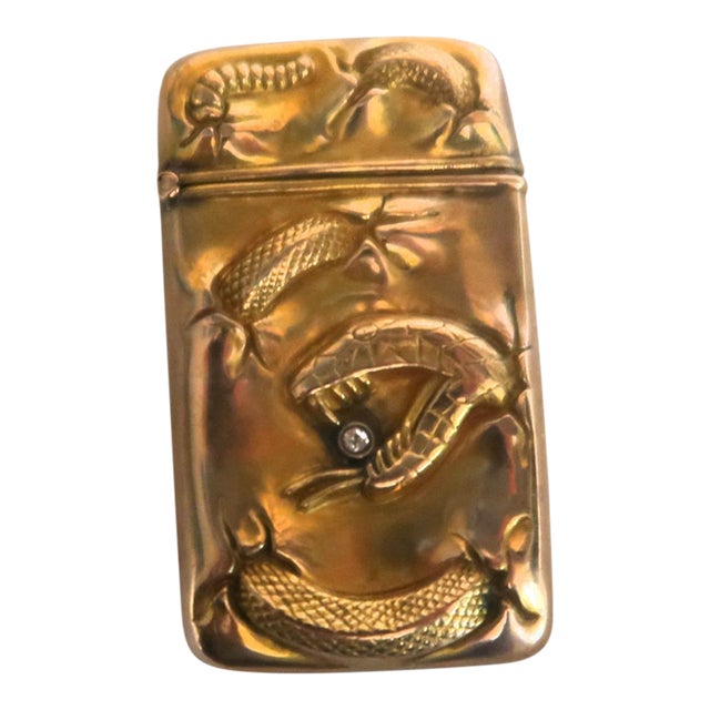 Antique Japanese Brass Match Safe (Vesta) With Repousse Dragon, Circa 1900 For Sale