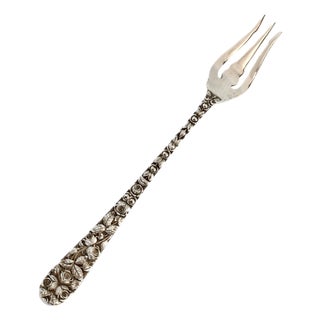 Early 20th Century Baltimore Rose Sterling Silver Pickle Fork For Sale