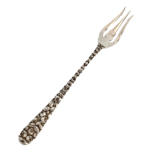 Early 20th Century Baltimore Rose Sterling Silver Pickle Fork For Sale