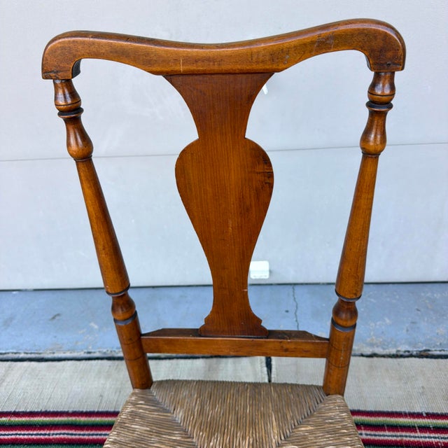 Brown Antique Hudson Valley of New York, Queen Anne Turned Side Chair With Rush Seat, 18th Century For Sale - Image 8 of 18