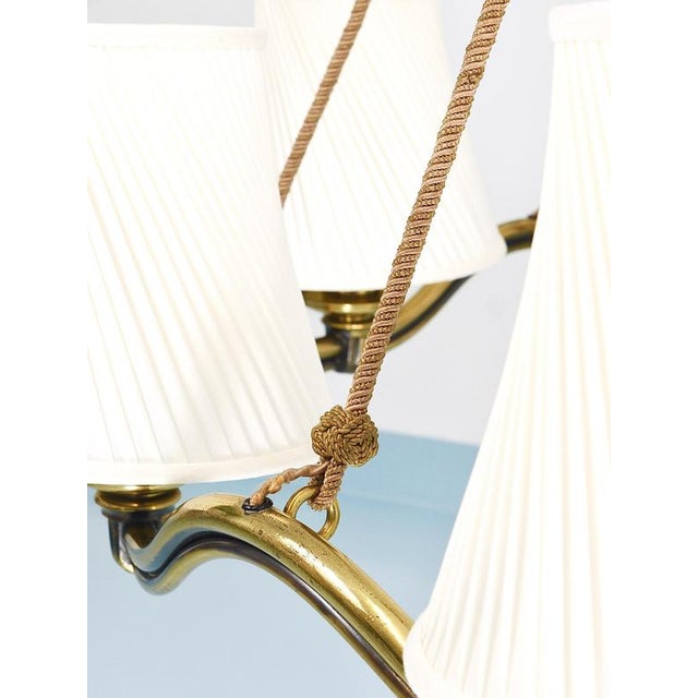 Large Viennese Modernism Curved Brass Wave Chandelier by Hugo Gorge, 1940s For Sale - Image 10 of 18