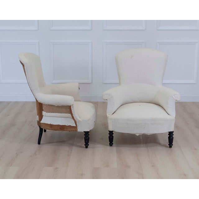 Pair of 19th Century Napoleon III High Back Armchairs, Ready to Upholster For Sale - Image 11 of 14