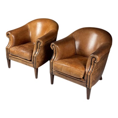 Club Chairs in Sheepskin Leather, Set of 2 For Sale