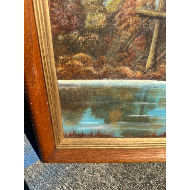 Textile 1990s Watermill and House Waterside Landscape Painting, Signed by the Artist, Framed For Sale - Image 7 of 10