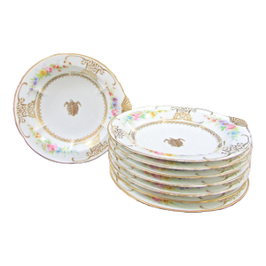 Mid 19th Century Charles Ahrenfeldt Limoges France Gold Turtle and Shell Oyster Bowl Set of 8