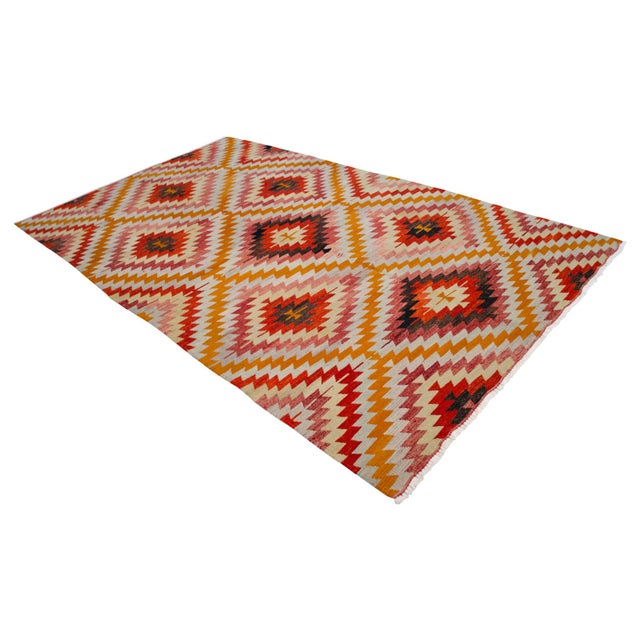 Turkish Hand Made Barak Kilim Area Rug Diamond Design - 5′10″ × 9′6″ For Sale - Image 4 of 14