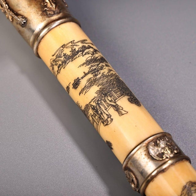 Late 19th Century Carved Bone Opium Pipe With Silver Mounts, 640g For Sale - Image 10 of 10