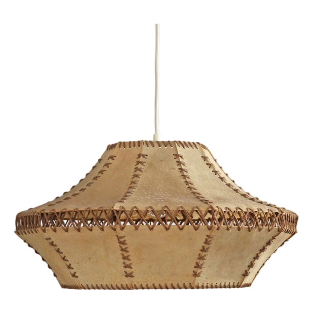 Mid-Century Parchment Leather Pendant Lamp, 1960s For Sale