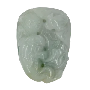 Jade Pendant Light Green Pixiu Chasing Lucky Ball With Bat and Money Figure