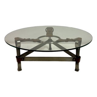Wrought Iron and Leather Coffee Table by Jean-Pierre Ryckaert, 1960s For Sale