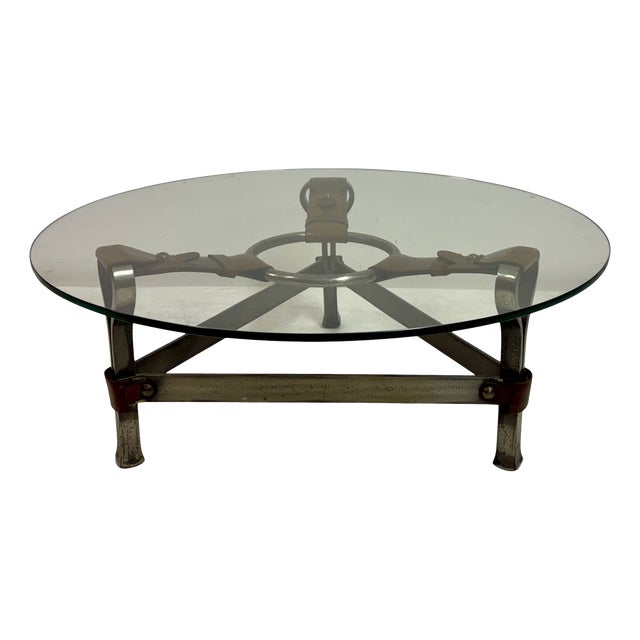 Wrought Iron and Leather Coffee Table by Jean-Pierre Ryckaert, 1960s For Sale