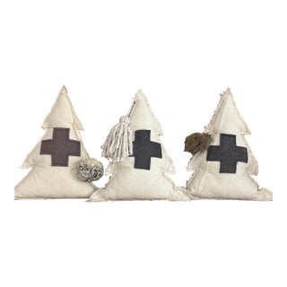 Handcrafted Swiss Cross Tree-Form Decorative Pillows, Alpine Lodge Style, Set of 3 For Sale