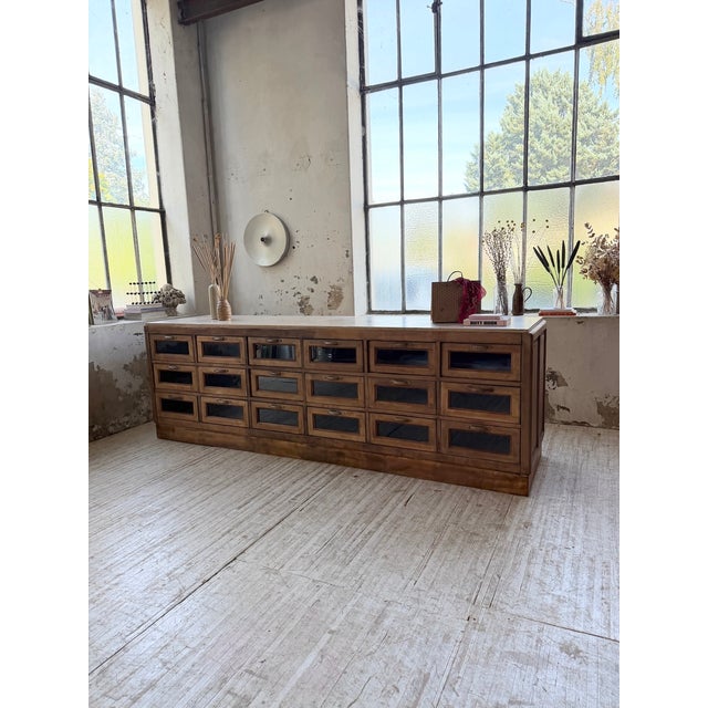 Antique Double-Sided Shop Counter with Marble Top, 1900s For Sale - Image 3 of 18