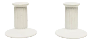 Neoclassical Euro White Column Candlestick Holders, Pair