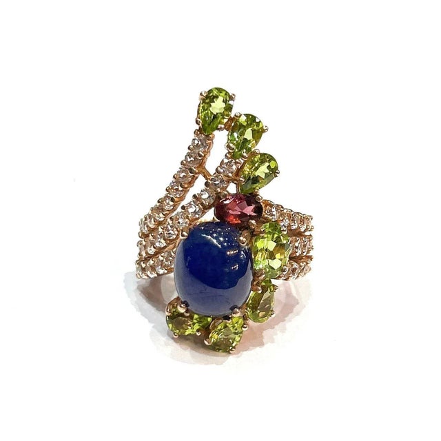 Not Yet Made - Made To Order Bochic “Orient” Blue Sapphire & Multi Gem Cocktail Ring In 18K Gold & Silver, Size 8.5 For Sale - Image 5 of 8