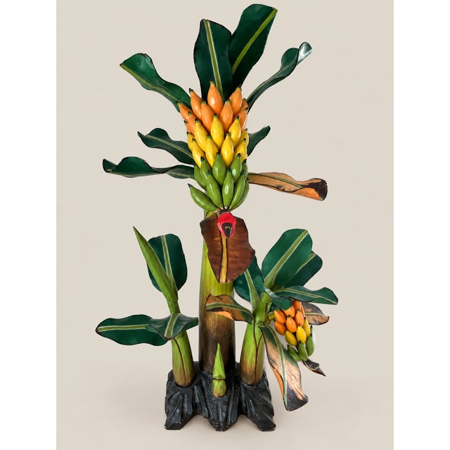 Chinoiserie Hand-Painted Italian Tropical Banana Tree Sculpture For Sale - Image 3 of 9