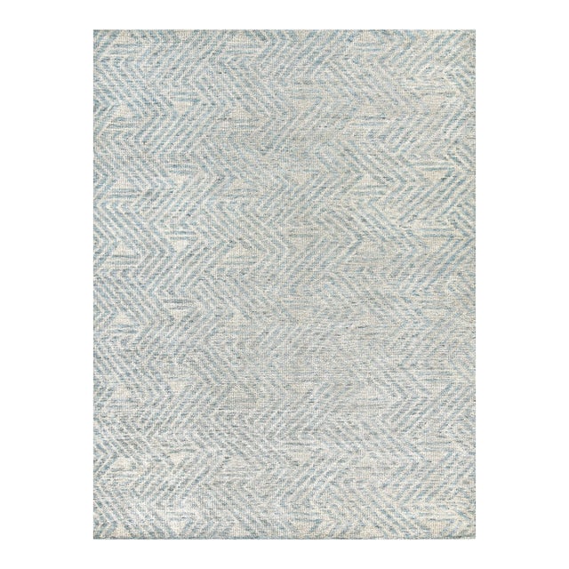 Exquisite Rugs Eaton Hand-Knotted New Zealand Wool & Bamboo Silk Ivory/Blue Rug-10'X14' For Sale
