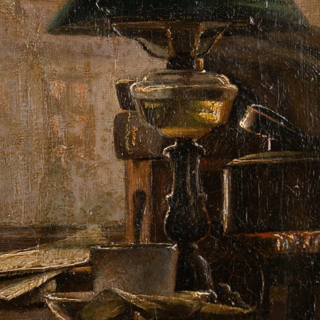 Original Oil on Canvas Painting of Student by Window, Signed by Christian Pram-Henningsen, 1881 For Sale - Image 6 of 13