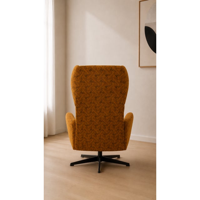 Beige Vintage Wingback Swivel Lounge Chair from Dřevotvar Jablonné Nad Orlicí, 1970s For Sale - Image 8 of 11