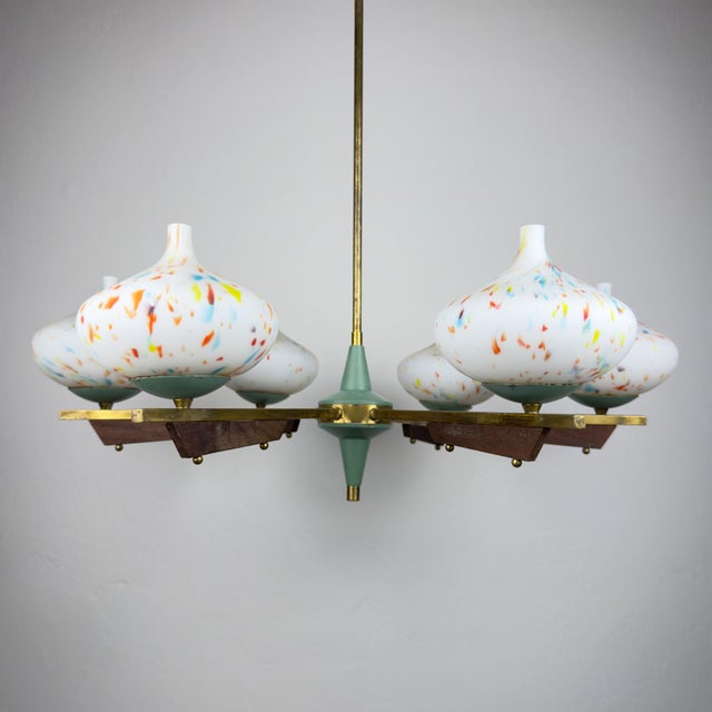 Mid-Century Chandelier with Teak and Murano Glass from Stilnovo, Italy, 1950s For Sale - Image 12 of 18