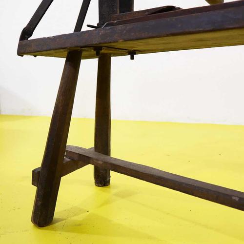 Brown Wood and Metal Workbench with Lever and Spout For Sale - Image 8 of 9