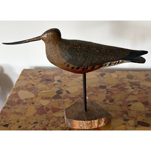 Mid-Century Modern Vintage Hand Carved and Painted Wooden Shorebird, Folk Art For Sale - Image 3 of 9