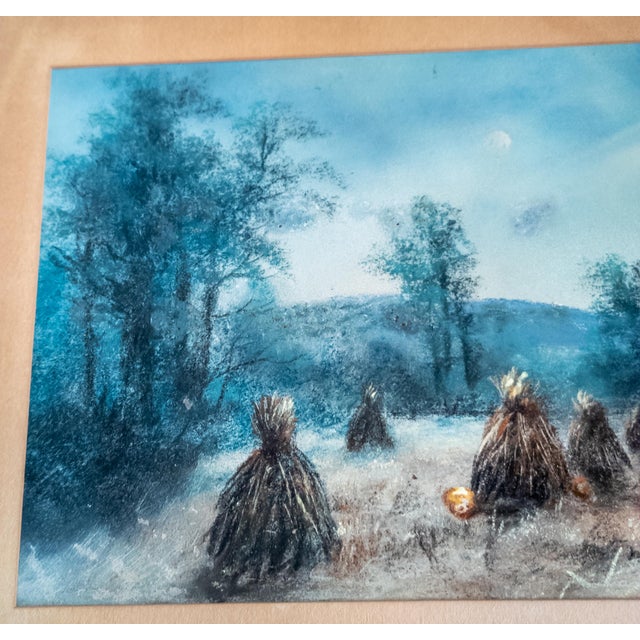 19th Century American Pastel Moonlit Nocturne Pastural Landscape With Haystacks For Sale - Image 9 of 16