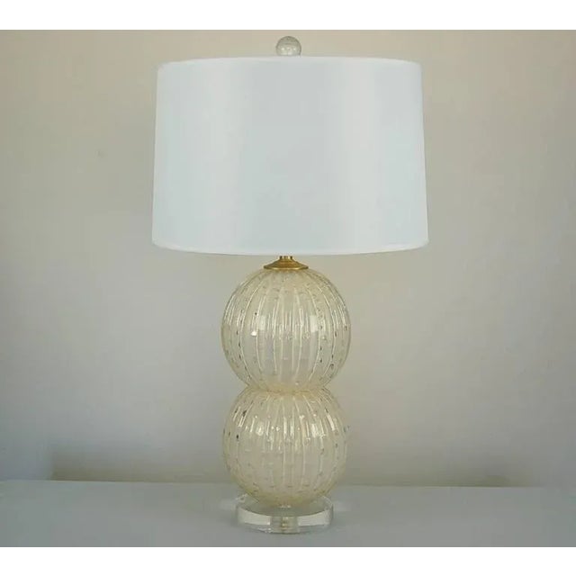 Mid-Century Modern Murano Glass Sphere Lamps White Gold For Sale - Image 3 of 10