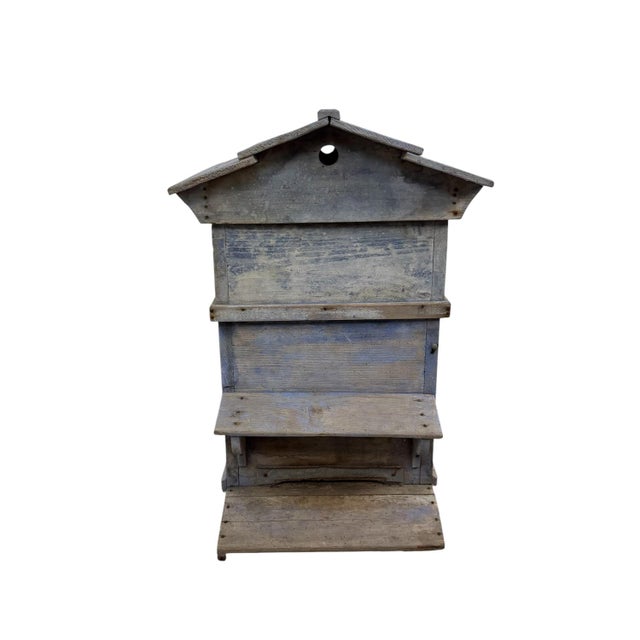 Antique French Blue Wooden Beehive, 1890s For Sale - Image 6 of 15