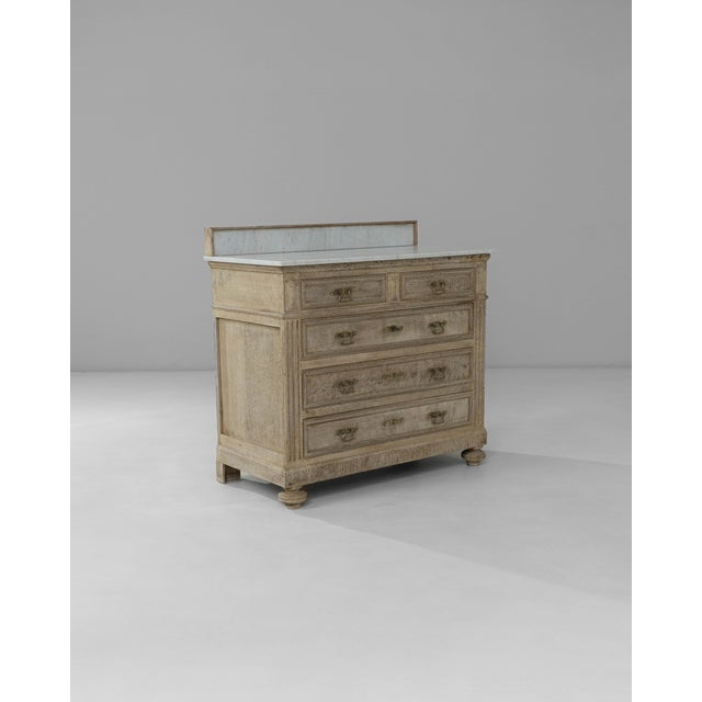 1900 - 1909 1900s French Louis XVI Oak Chest of Drawers With Marble Top For Sale - Image 5 of 18