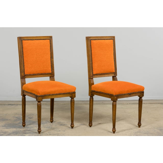 French Louis XVI Style Maple Dining Chairs in Orange Chenille - Set of 8 For Sale - Image 17 of 18