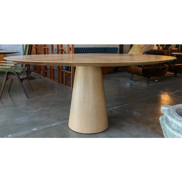 Custom Mid Century Style Round Oak Dining Table With Pedestal Base