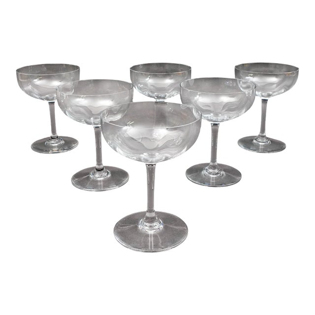 Mid 20th Century Baccarat France Montaigne Optic 4 3/4" Sherbet Champagne Coupe Glasses - Set of 6 For Sale