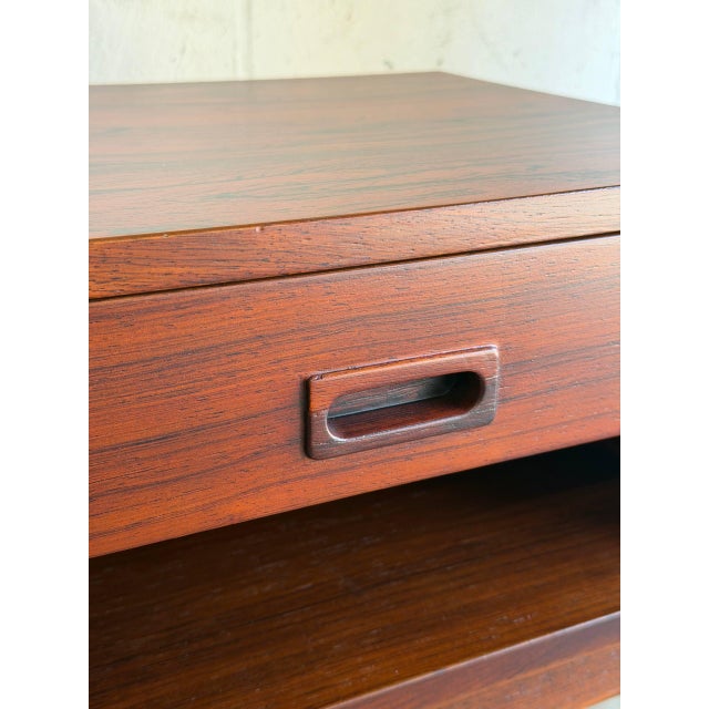 In Style of Nipu Mobelfabrik Rosewood 1-Drawer Nightstands Set of 2 Danish Mid-Century Modern 1970s For Sale In Los Angeles - Image 6 of 11