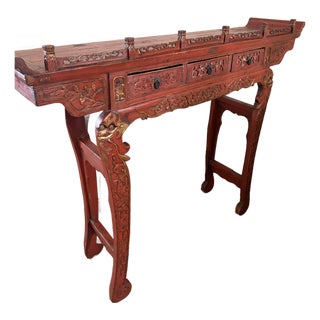 Handmade Chinese, Red Carved Altar For Sale