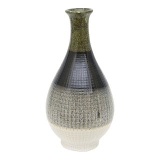 Italian Ceramic Tall Vase or Vessel Bottle Green, Black, Gray, Off White, Fantoni Syle, 90's For Sale