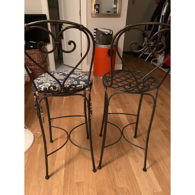 Wrought Iron Barstools - A Pair For Sale - Image 4 of 9