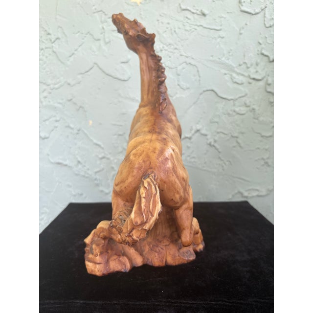 Vintage Italian Rearing Horse Resin Sculpture by A. Giannetti – Faux Carved Wood Finish For Sale In Orlando - Image 6 of 9